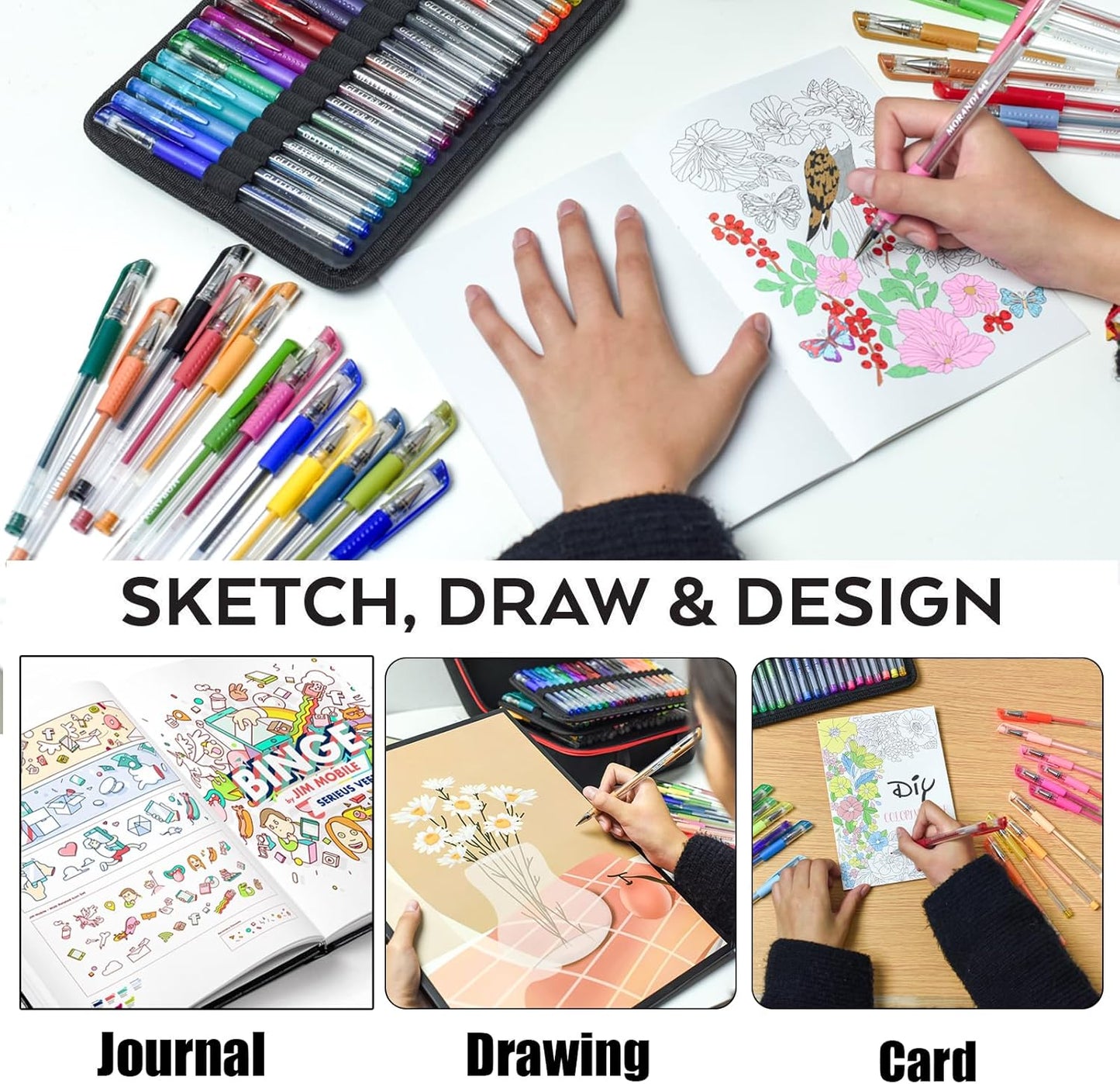 72 Pack Glitter Neon Gel Pens, 24 Glitter Neon Tone Gel Pens with 48 Refills,40% More Ink Colored Gel Pens for Adults Coloring Books Drawing Doodling Scrapbook Journaling