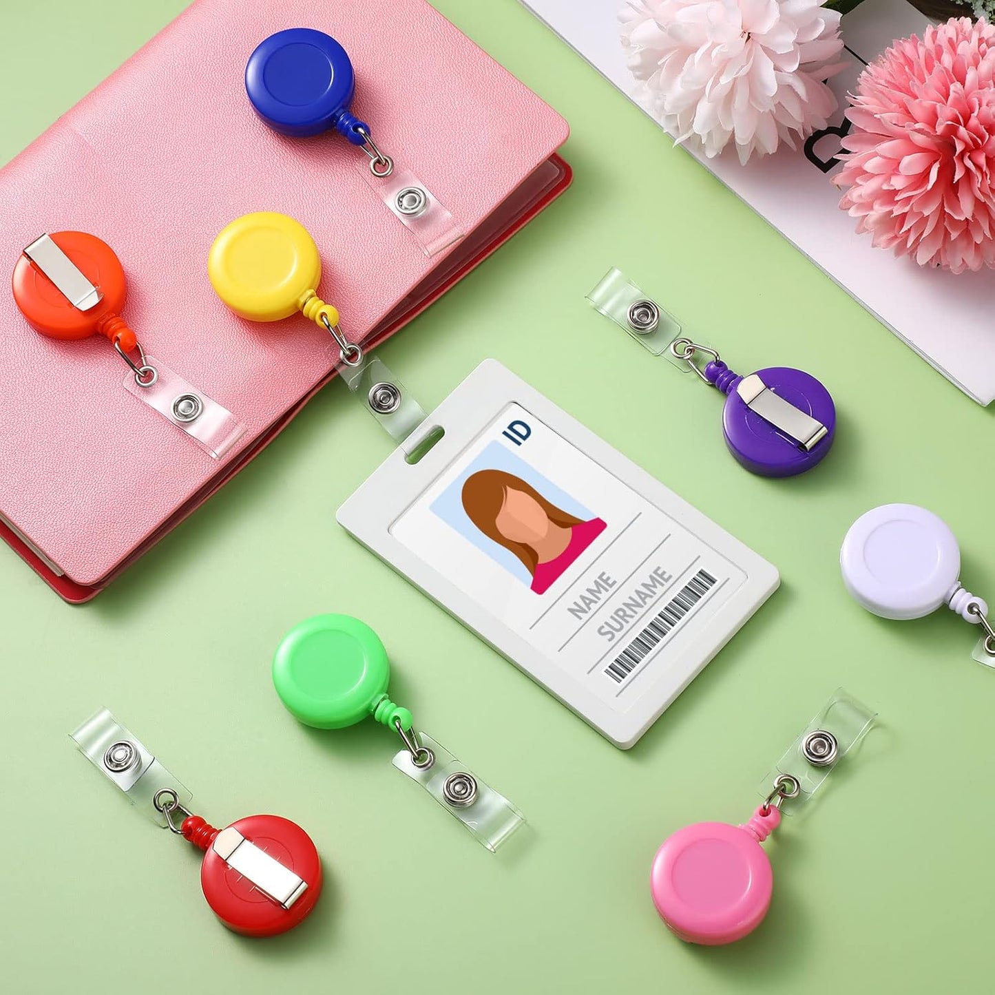 Handepo 200 Pcs Retractable Badge Reels Bulk Retractable Badge Holders with Clips ID Holder Key Ring Clip for Office Worker Students Teachers Doctor Nurse Name ID Card Holder Key Card(Colorful)