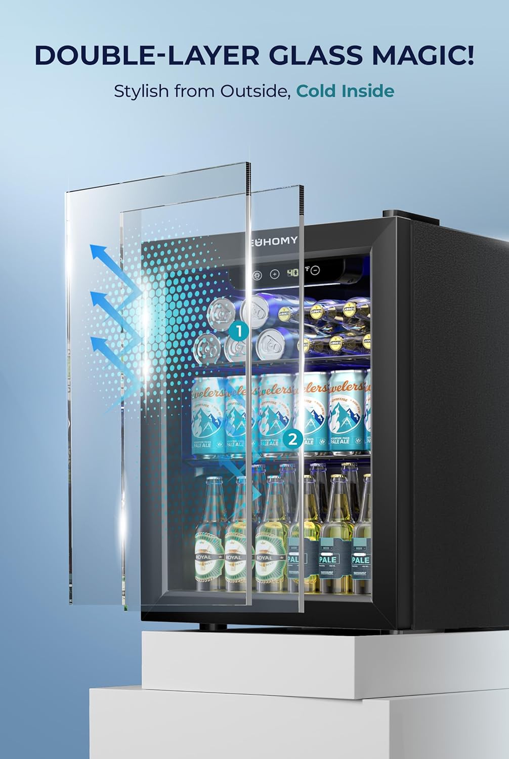 EUHOMY Beverage Refrigerator Cooler - 68 Can Mini Fridge with Glass Door for Soda, Beer, Wine, Small Refrigerator with Digital Temperature Control and Adjustable Shelves for Home Office Bar, 1.7 Cu.ft