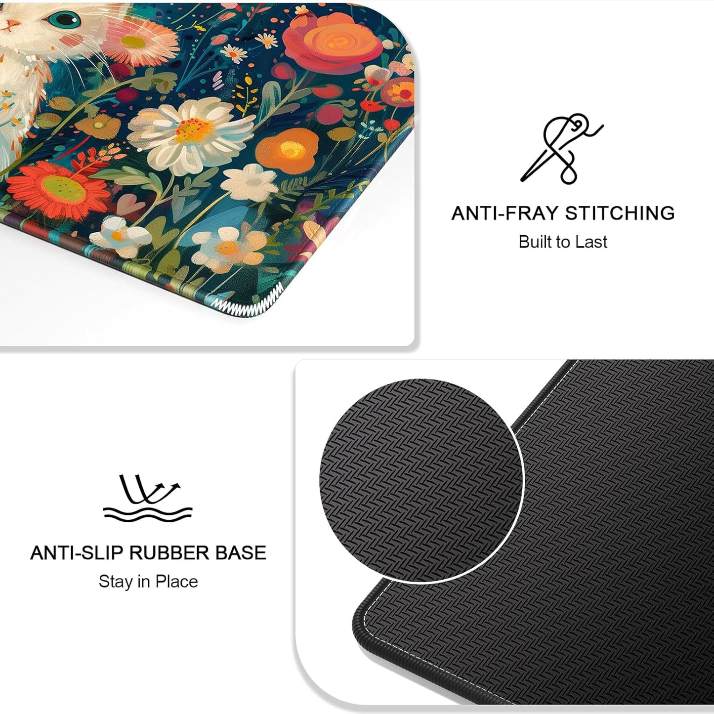 Auhoahsil Large Gaming Mouse Pad, Cat Theme XXL 35.4 x 15.7 in Desk Pad Stitched Non-Slip Rubber Long Computer Mousepad Thin Extended Full Size Desk Mat for Desktop, Laptop, Wireless Mice, Red Black