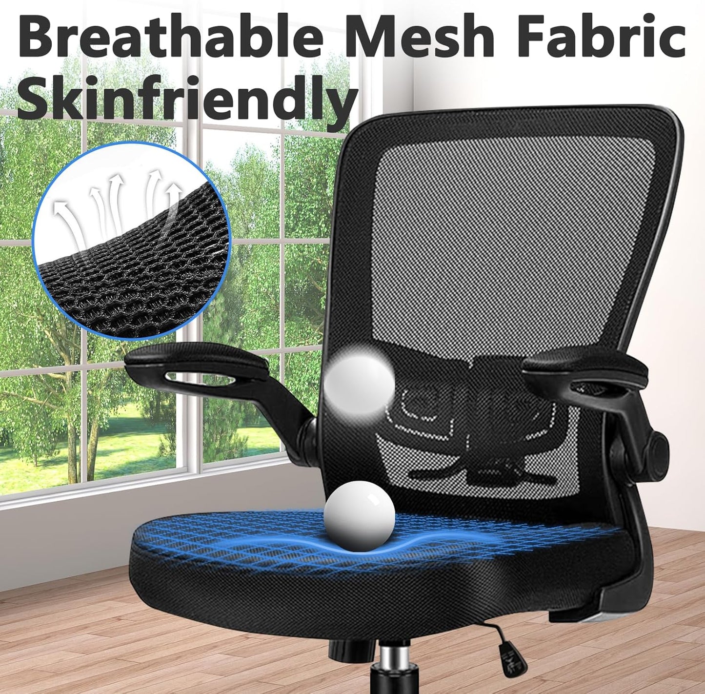 Desk Chairs with Wheels, Ergonomic Mesh Office Chair Adjustable Height and Swivel Lumbar Support Home Office Chair with Flip Up Armrests, Set of 2