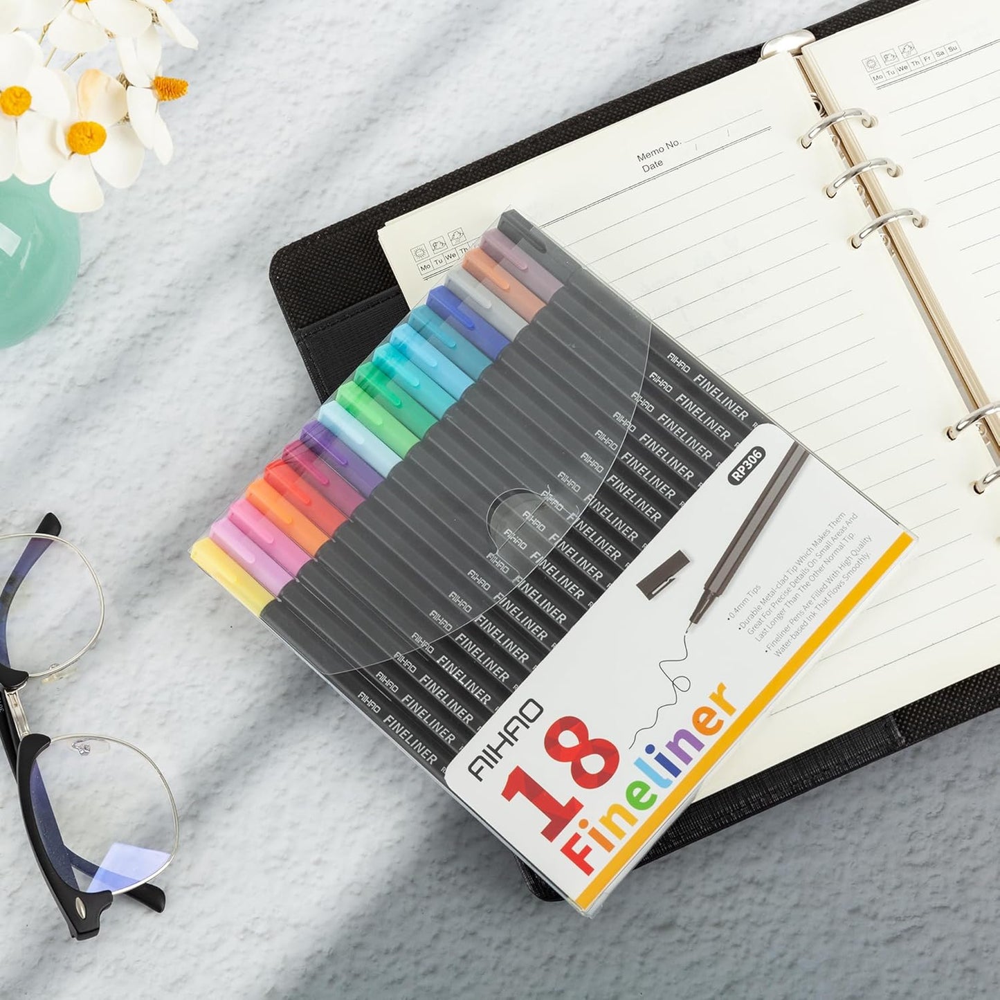 AIHAO Fineliner Pen, Color Pens for Drawing, Calendar, Coloring, Writing, Note Taking, Journaling,18ct Colors Fine Line Porous Fine Point Markers, School Office Teacher Art Supplies