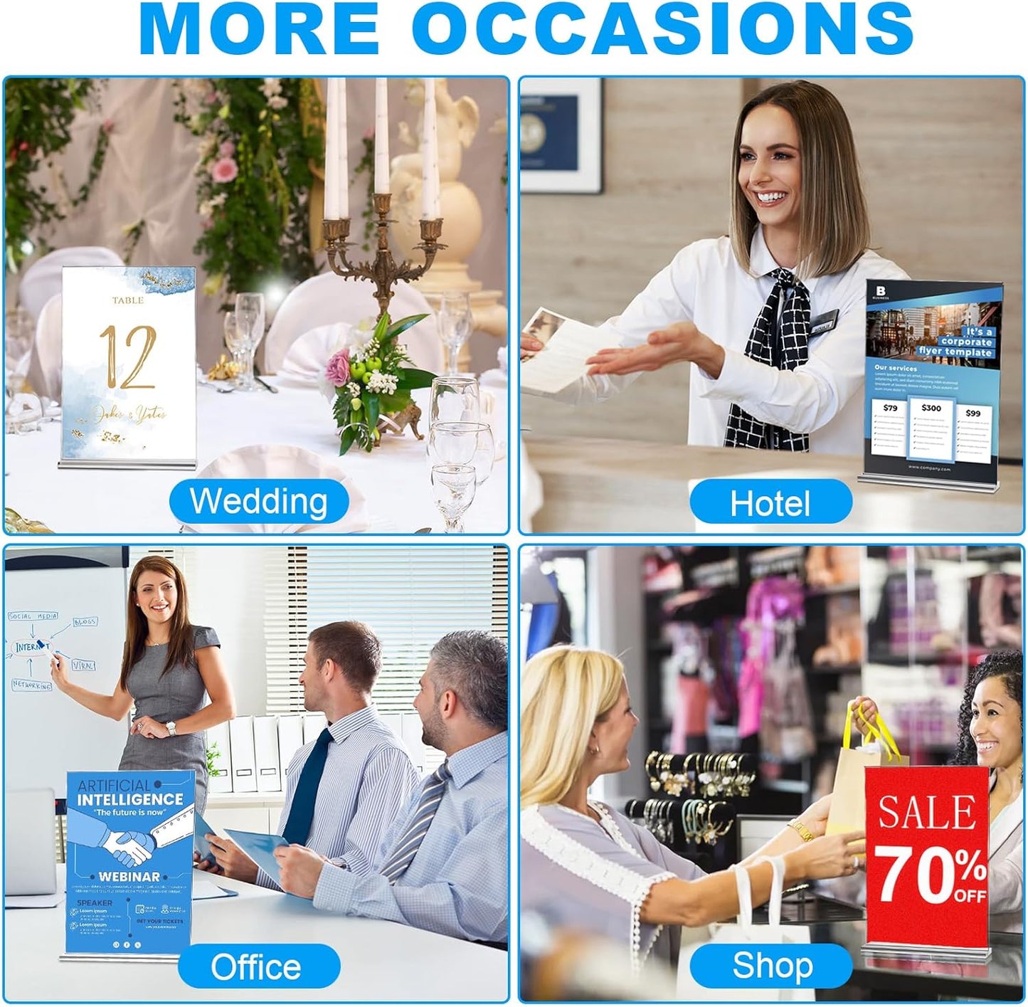 EHWINE 6 Pack Acrylic Sign Holders - 8.5 x 11, Double-Sided Stand Up Table Top Sign Holders, Clear Acrylic Picture Frame Menu Flyer Paper Display Stand for Office Business Store Wedding Party