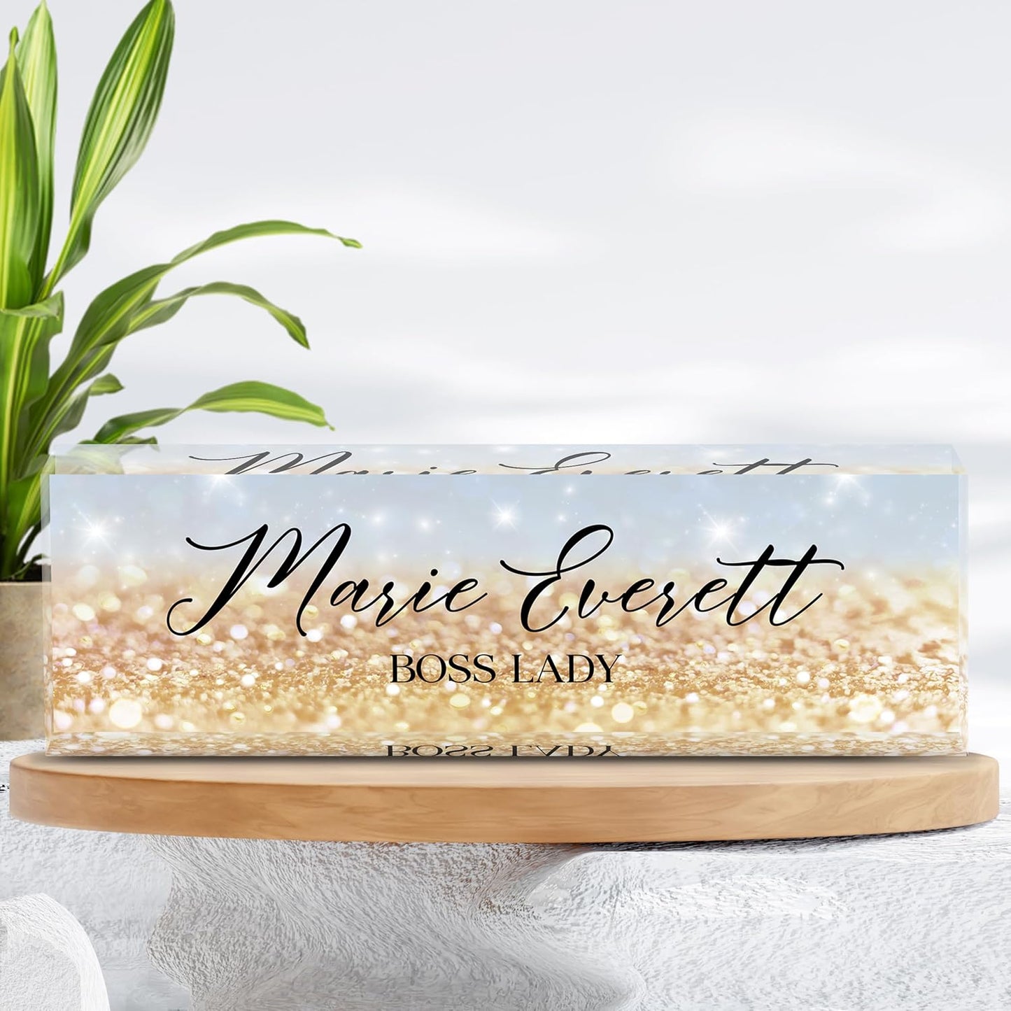 Custom Name Plate for Desk | Personalized Desk Name Plate | Personalized Boss Employee Appreciation Gifts | Acrylic Name Plate Office Desk Accessories (A-Blue Gold Crystal)