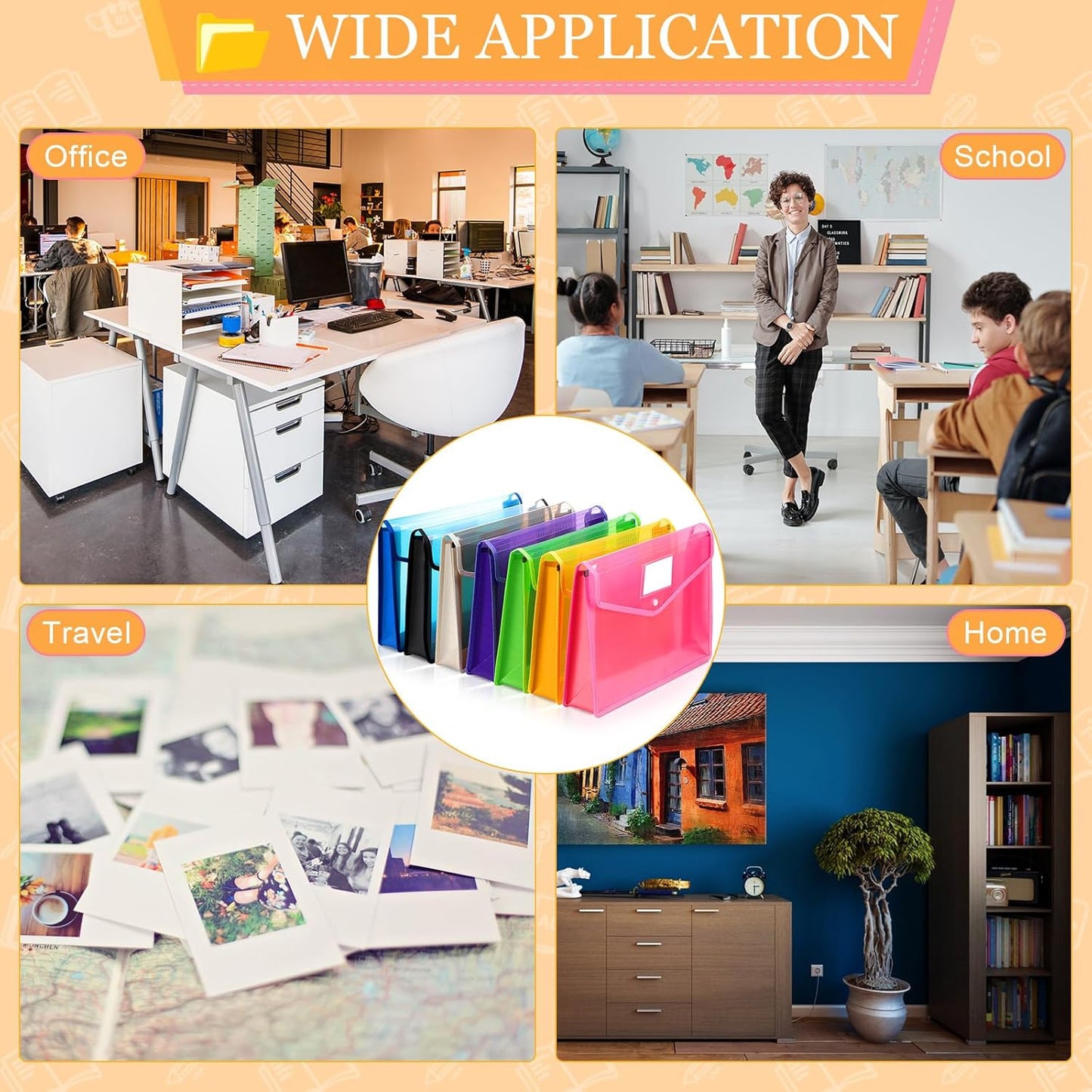 Epakh B4 Plastic Expanding File Folders Wallet for School Classroom Envelope File Folder Document Organizer Colorful Receipt Organizer with Snap Closure for Office (Bright Color,36 Pack)