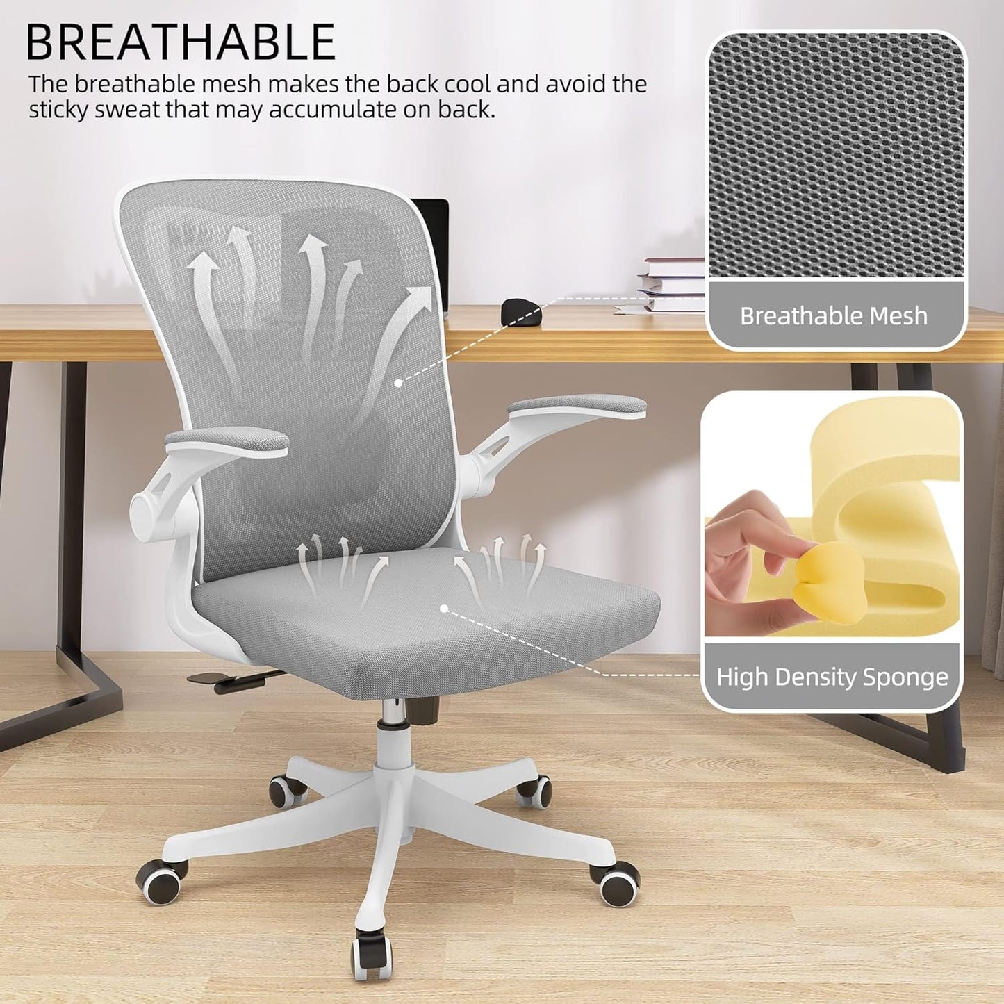 Ergonomic Office Chair, High-Back Mesh Computer Desk Chair with Adjustable Height, Lumbar Support, Flip-Up Armrests,headrest,and Swivel Rolling Design for Home and Office Use