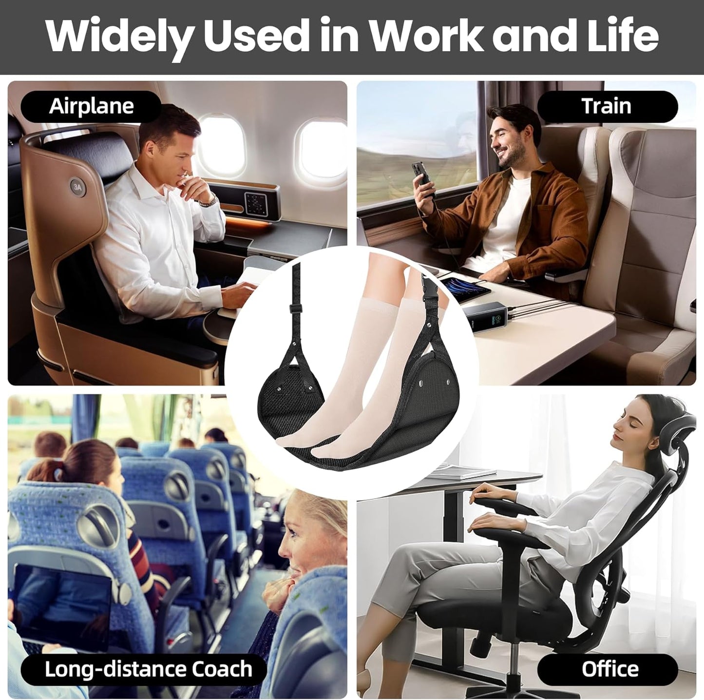 Foot Hammock for Plane Travel - Travel Essentials for Flying, Airplane Foot Hammock,Airplane Footrest for Under Desk at Work, Comfortable Footrest for Relaxation & Leg Support on Long Flights