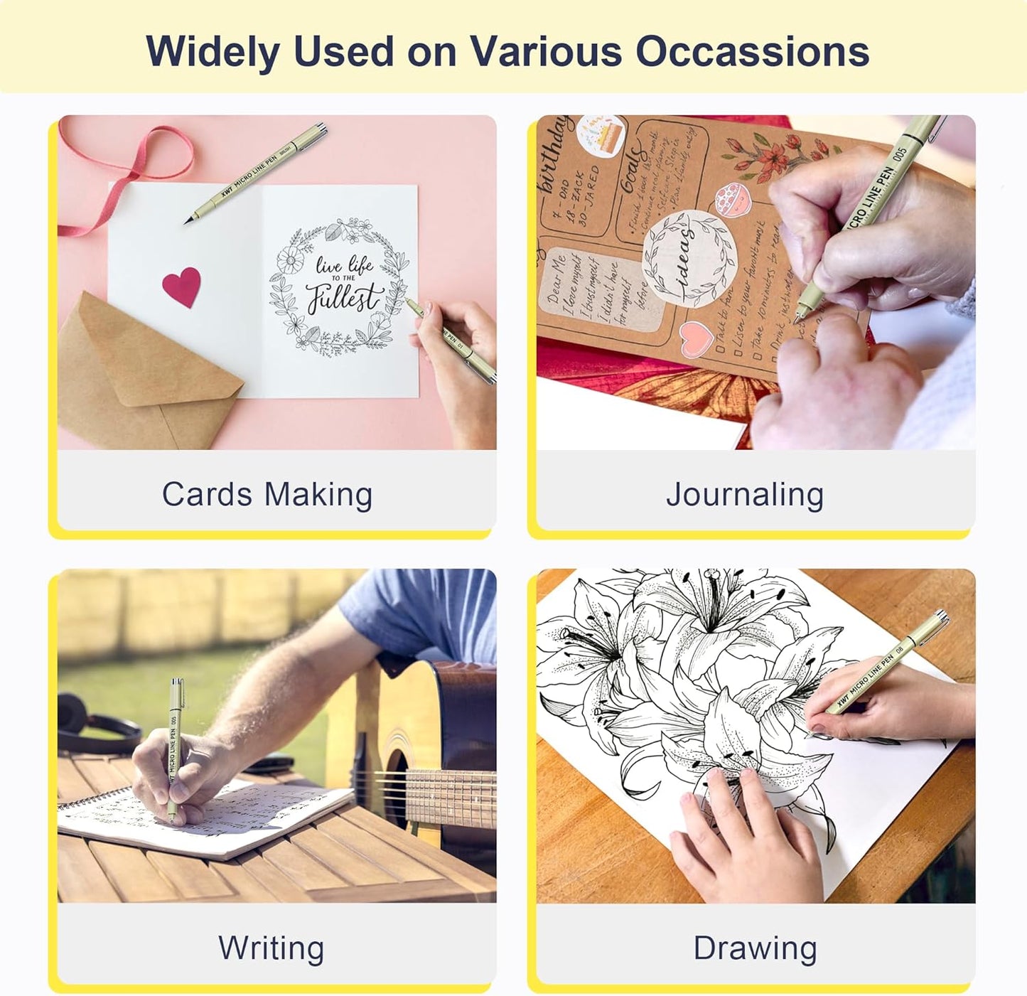 Micro Fineliner Pens 6 Size/Set, Ultra Fine Fineliner Pen, Brush Marker Pen, Water-based Black Pigment Ink, Drawing Journaling Doodle Supplies for Artists, Designers, Students