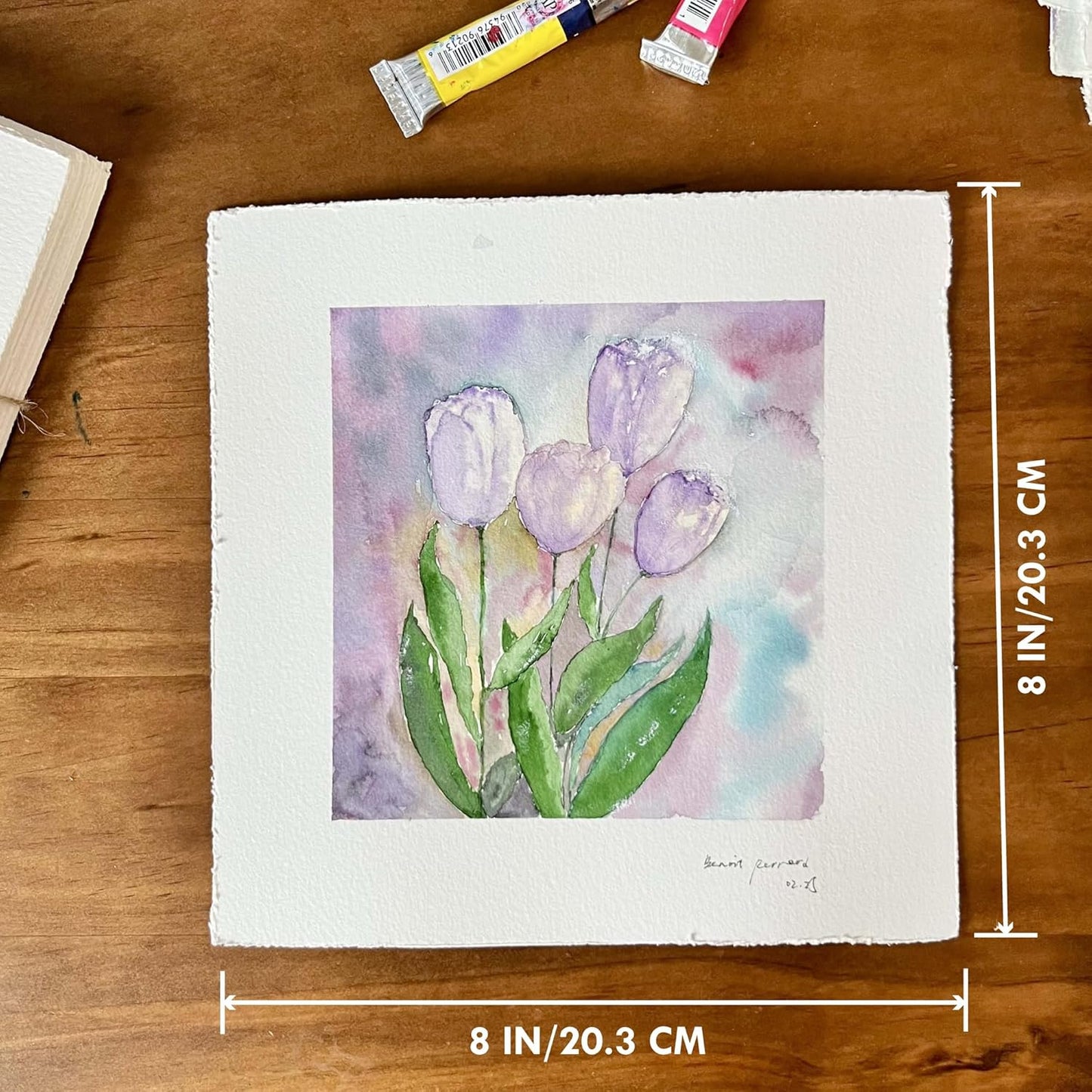 Deckle Edge Watercolor Paper, 100% Cotton, 140 LB, 300 GSM, 8x8”, 30 Sheets Mixed Media Paper for Dry & Wet Technique, Acid Free, tumuarta Blank Cards is Perfect for Greeting Cards & Thank You Notes