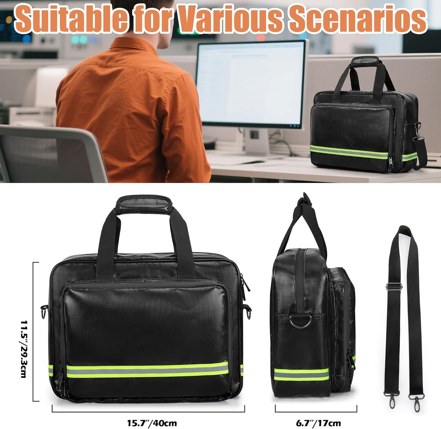 Fireproof Document Bag with Accordion File Organizer, Fireproof Document Safe Storage, Fits up to 15.6" Laptop, Suitable for Legal Files and Valuables, Black