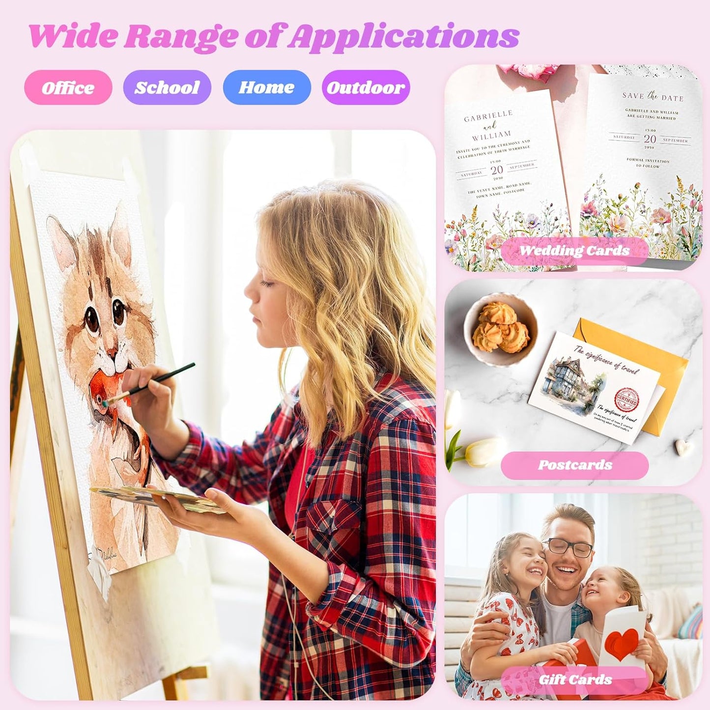 128 Sheets Watercolor Paper, Easter Basket Stuffers, 8.5"x11" Cold Press Water Color Paper, 140lb/300gsm Artist Sketch Easel Acrylic Painting Drawing Supplies for Watercolors, Watercolor Paint Set