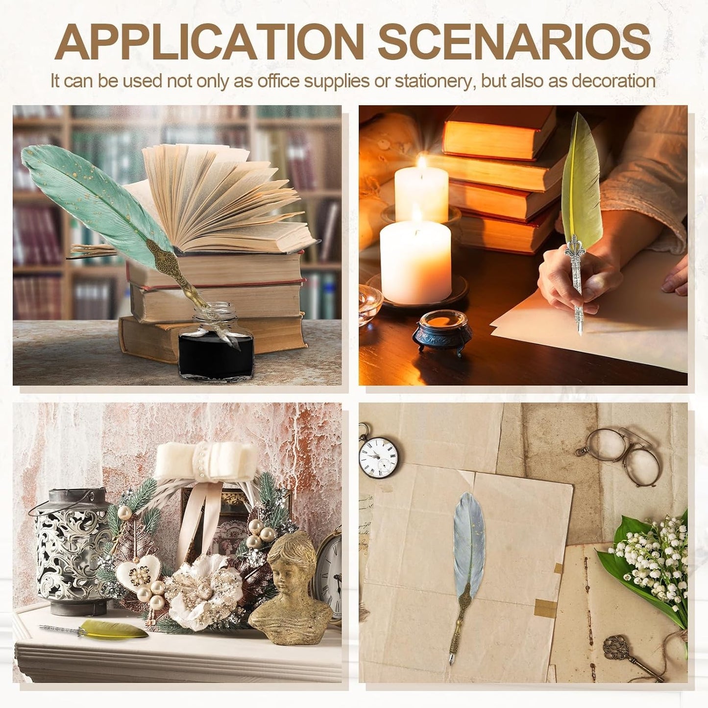 PATIKIL 26.5cm/10.4" Calligraphy Feather Quill Pen, Vintage Feather Dip Pen with 5 Replacement Nibs for Calligraphy Writing Wedding Office Gifts, Pure Black