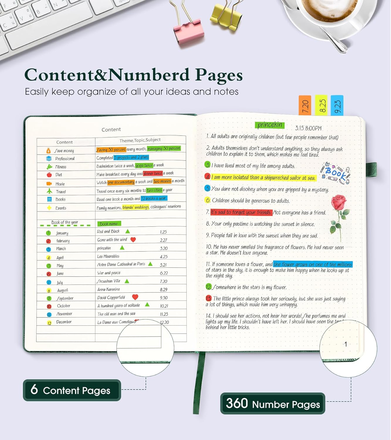 Dotted Journal Notebook, 360 Numbered Pages Bullet Dot Journals,100gsm Dot Paper Thick Hardcover Leather Journal for Writing Women Men, B5 Big Dotted Grid Notebooks for Work School Green