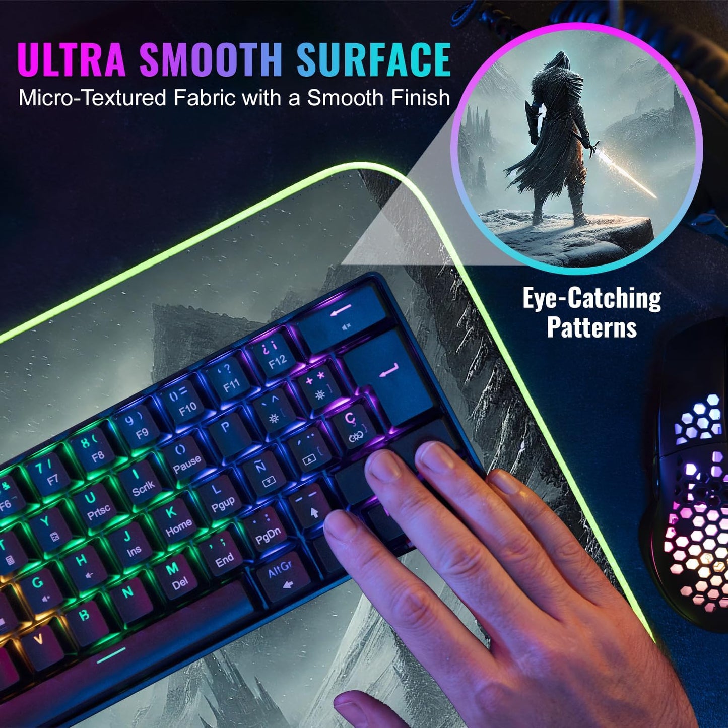 Gaming Mouse Pad - Desk Mat Gaming Mouse Pad , Medium Extra Large Extended Big Long Huge XL XXL and XXXL RGB LED Light Mousepad For a Computer , PC Mats Mousepads Frostblade Warrior