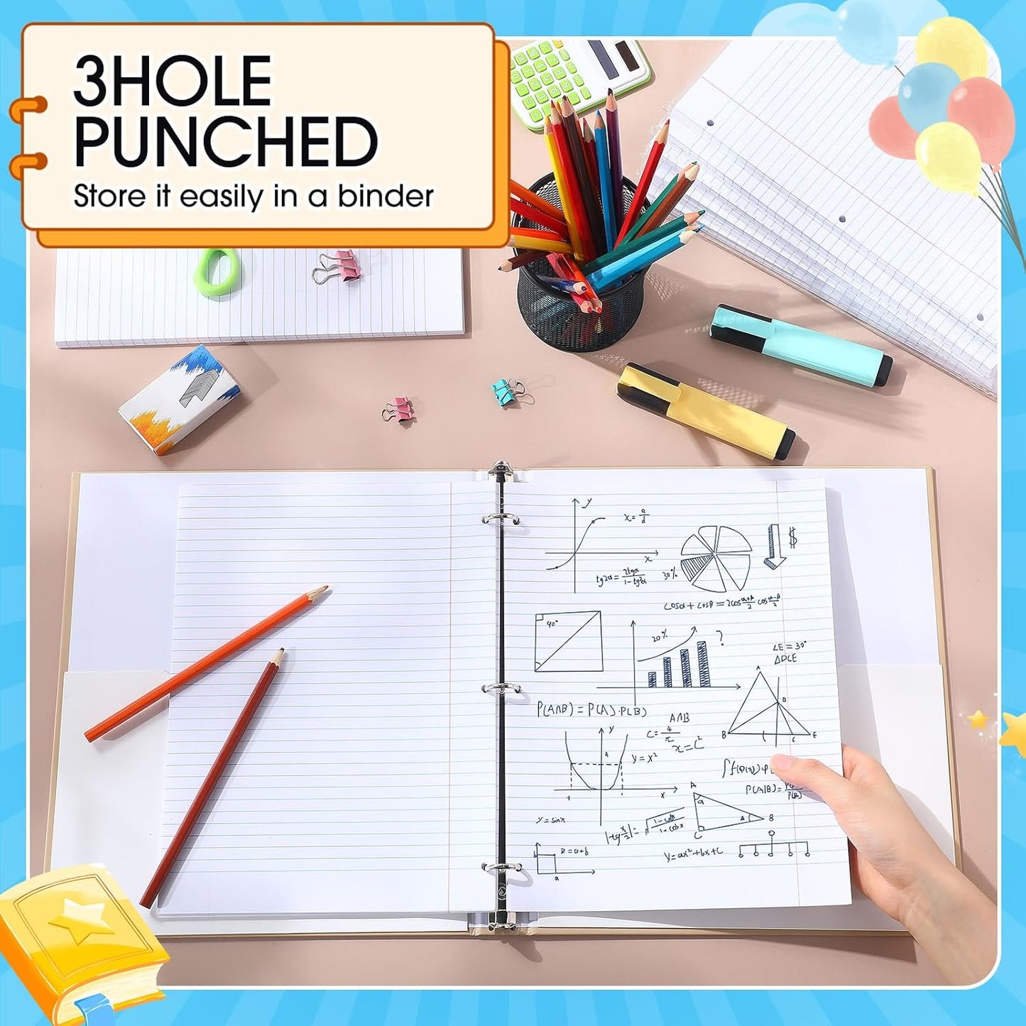 Fainne 20 Pack Notebook Paper Bulk Wide Ruled 8 x 10.5'' Wide Ruled Loose Leaf Notebook Paper Lined Filler for 3 Ring Binders for Office Notes Writing Binder Refill 100 Sheets Per Pack