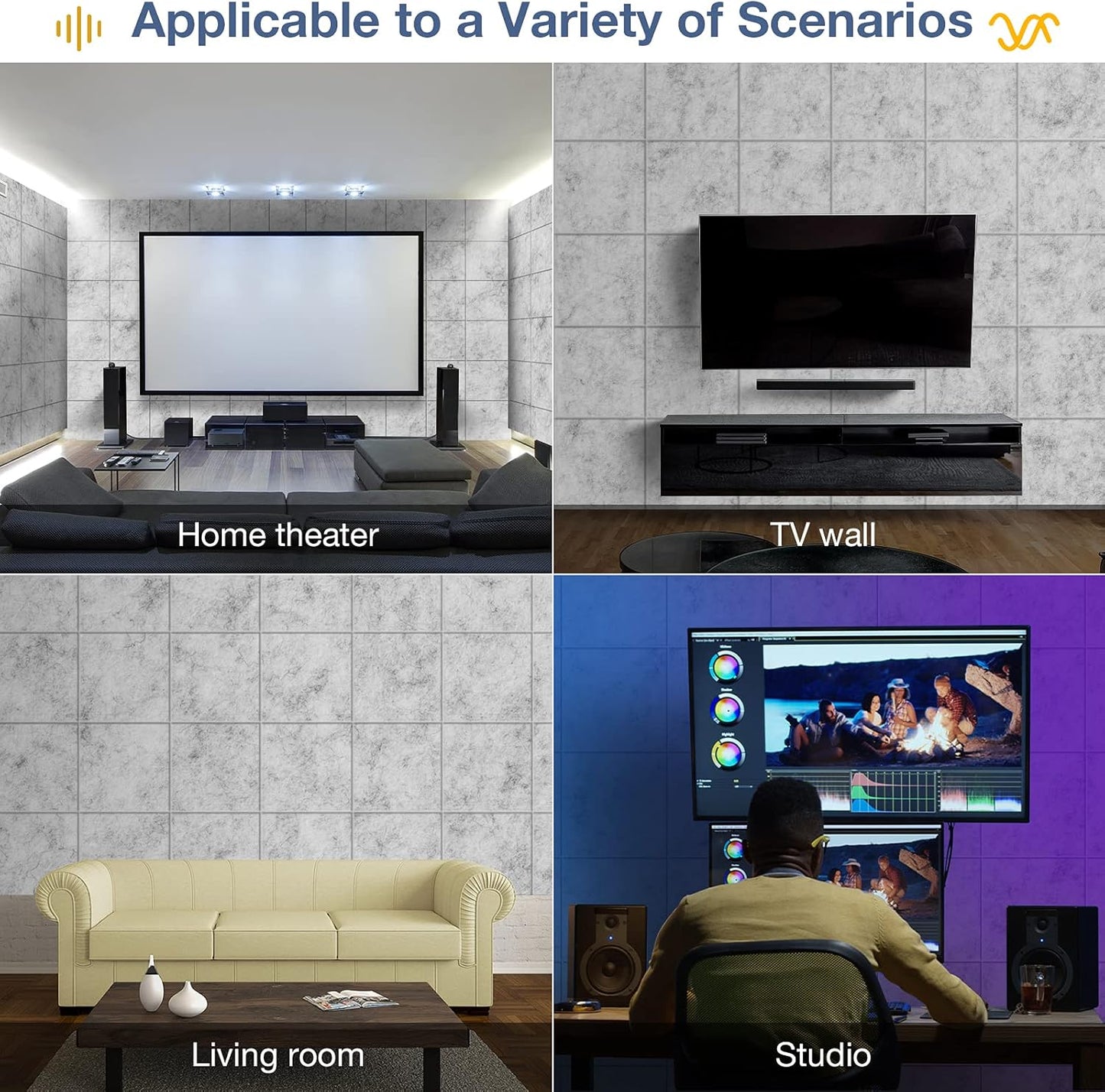 12 Pack Self-Adhesive Acoustic Panels, 12" X 12" X 0.4" High-Density Polyester Sound Proof Foam Panels for Walls, Soundproof Wall Panels for Home & Office (Sliver Gray)