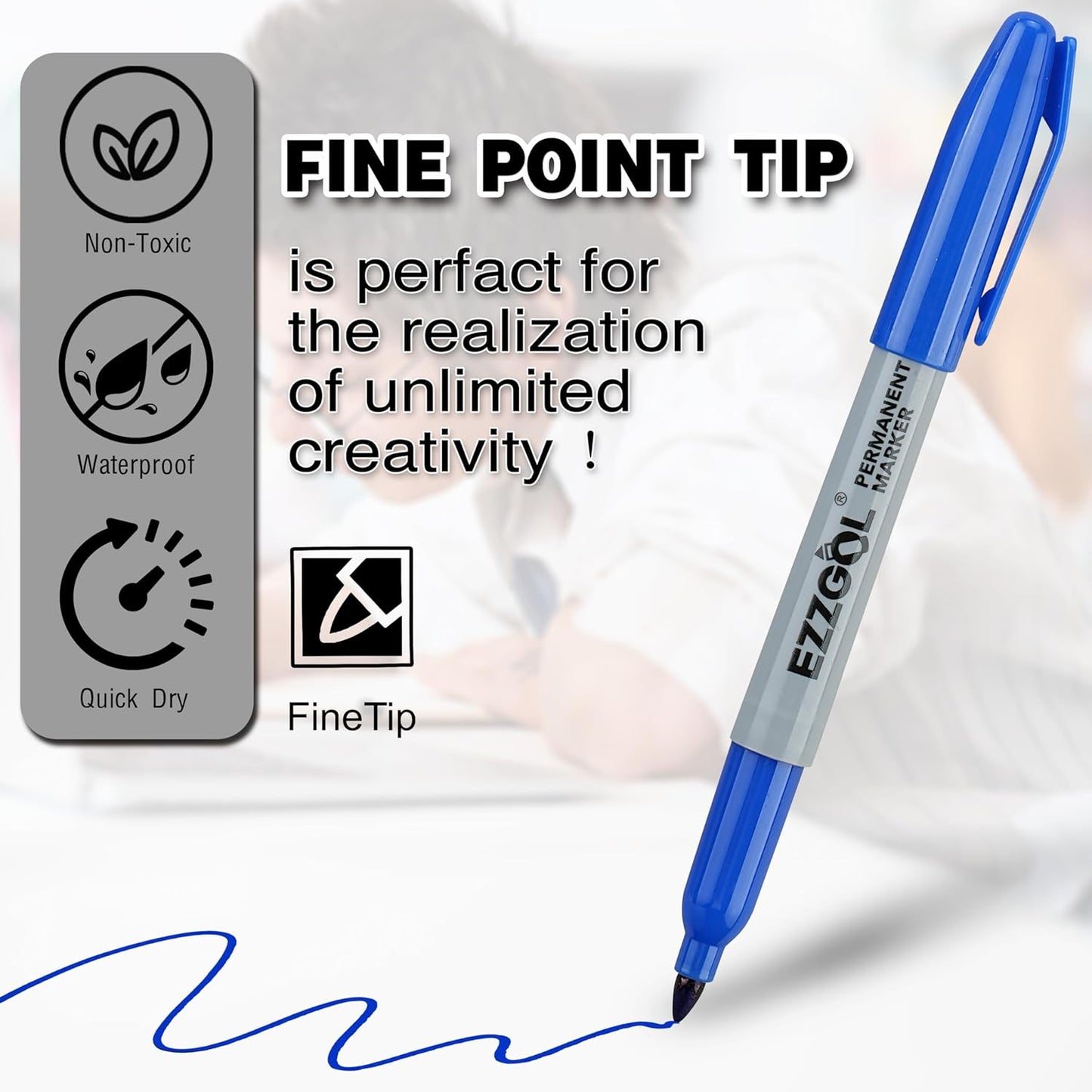 40 Pack 10 Colors Fine Tip Permanent Markers, Each Color With 4 Pack Waterproof Markers, Premium Smear Proof Pens, Quick Drying, Office Supplies for School, Office, Home