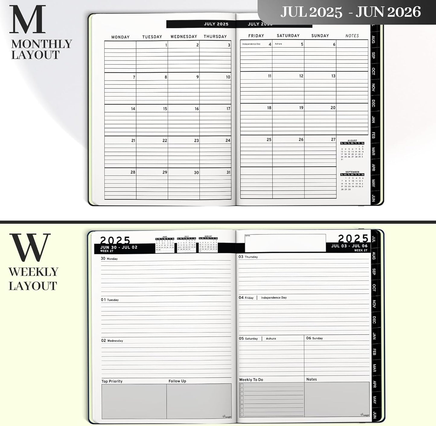 Ensight 2025-2026 HARDCOVER Leather Planner Weekly & Monthly - 8.5x11 Inches - Academic Planner Business Personal or Student - Pen Holder, Thick Paper, July 2025 - June 2026 (Black)