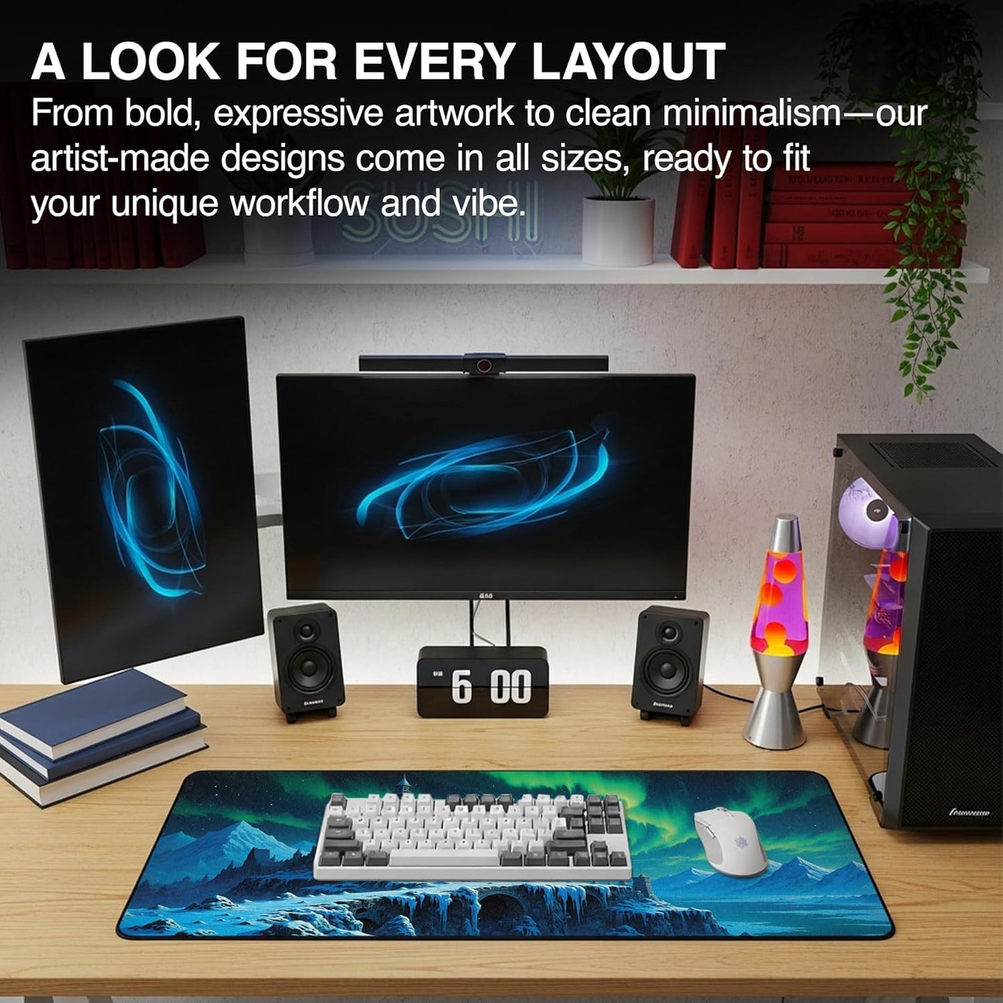 MPCO. Dark Fantasy Large Gaming Desk Pad - 36" x 17" Aeroglyde Fabric Whispers of The Northern Sky Desk Mats - Non-Slip, Washable, Smooth Glide for Precision Gaming & Work