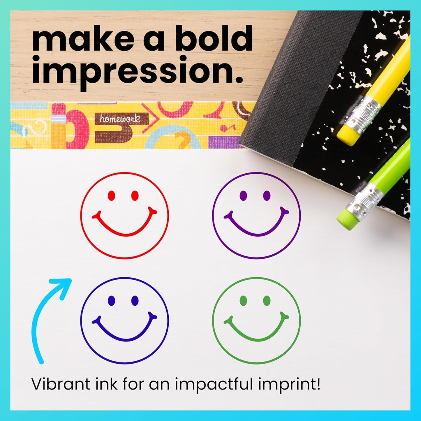 ExcelMark Smiley FACE - Self-Inking Round Teacher Stamp - Purple Ink