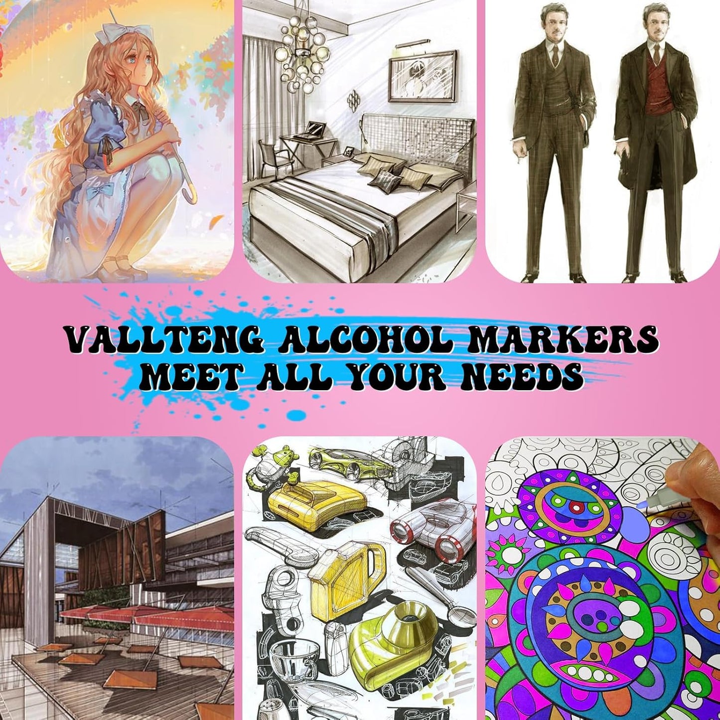 alchilalart 24 Colors Alcohol Based markers, Alcohol Markers Set, Dual Tip Alcohol Sketching Drawing Markers Animation for Adults Kids