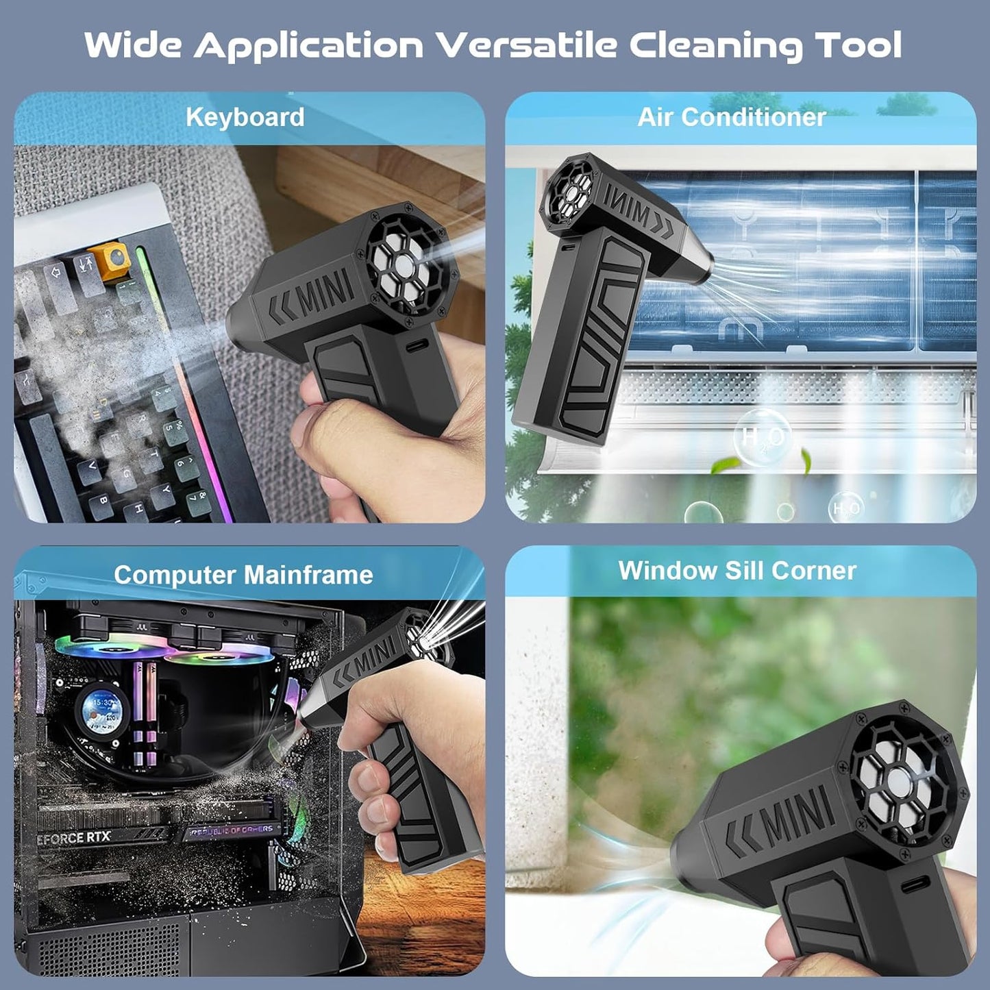 Electric Air Duster, 110000RPM Super Power Turbo Fan Cordless Air Duster, 3-Gear Adjustable Mini Blower with Fast Charging, Dust Blower for Computer, Keyboard, House, Outdoor and Car