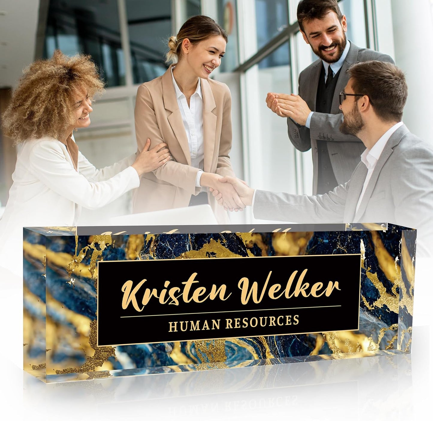 Desk Name Plate Personalized, Premium Black Gold Marble Acrylic Desk Name Plate, Personalized Name Plate for Desk, Office Decor for Women or Men Coworkers, Boss, Employee, Teacher