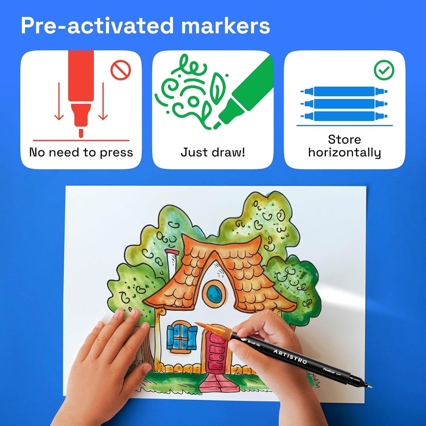 ARTISTRO 100 Brush Marker Pens Coloring Markers for Adults Brush Tip & 0.4mm Fineliner Pens Coloring Markers No Bleeding