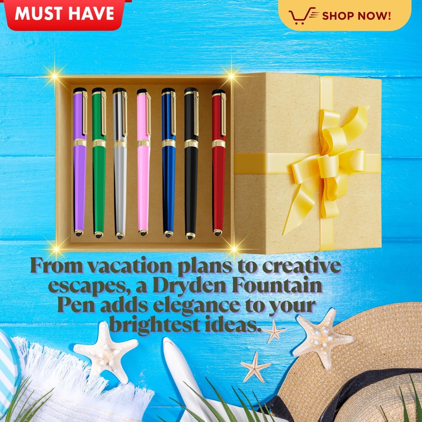 Dryden Designs Fountain Pen Medium Nib Gift Pouch - with 24 Ink Cartridges - MCM (Red)