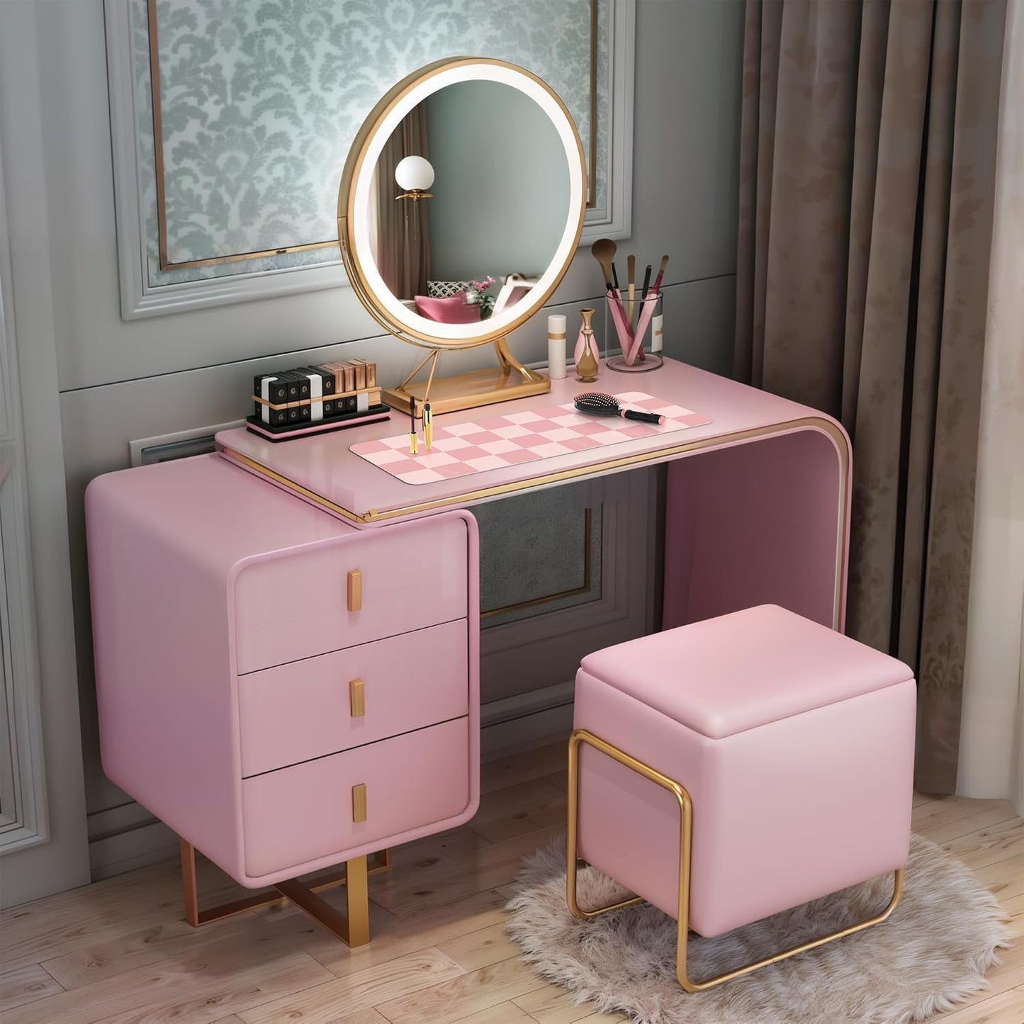 Non-Slip Pink Desk Mat, Waterproof PU Leather Protector, Large Blotter, Easy Clean Laptop Writing Mat for Work/Home/Decor (Pink 31.5" x 12")