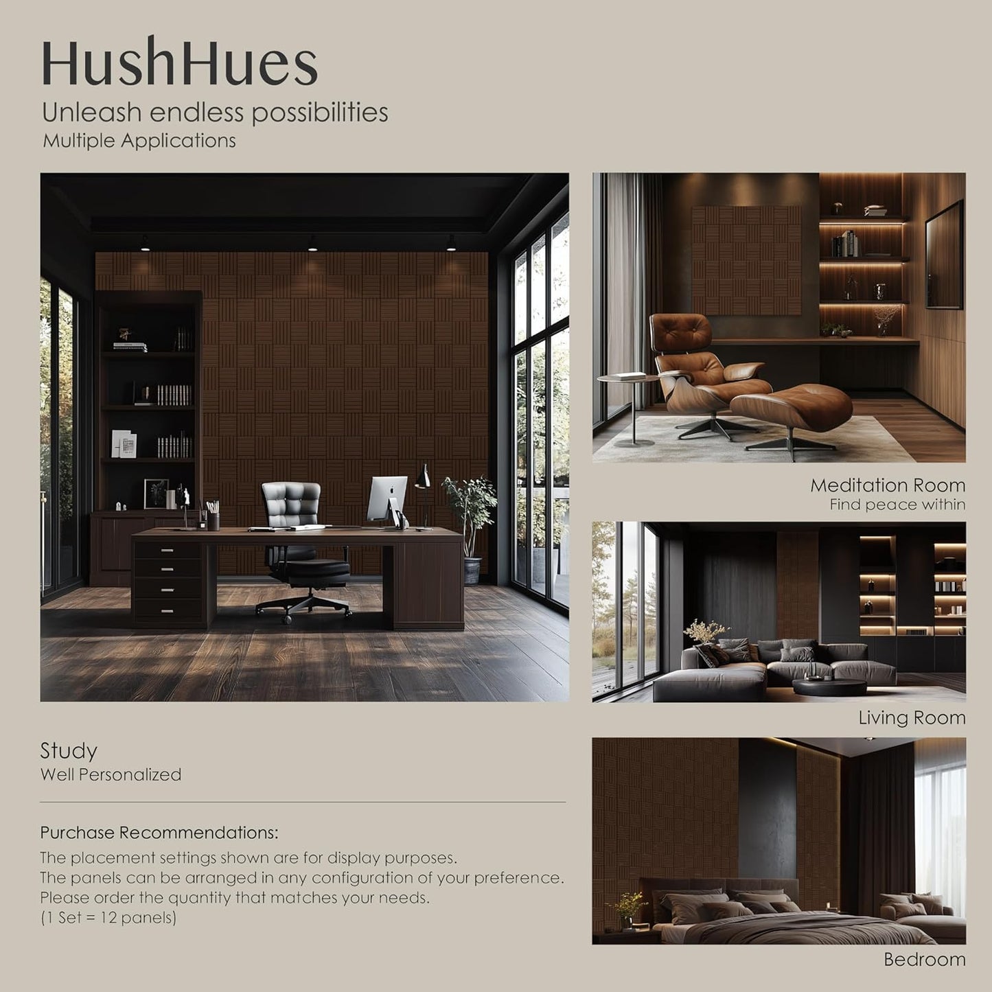 12-Pack Acoustic Panels, 16"x12"x0.4" Large Acoustic Wall Panels, Self-Adhesive Sound Absorbing Panels for Recording Studios & Offices, Brown+Black Decorative Acoustic Panels