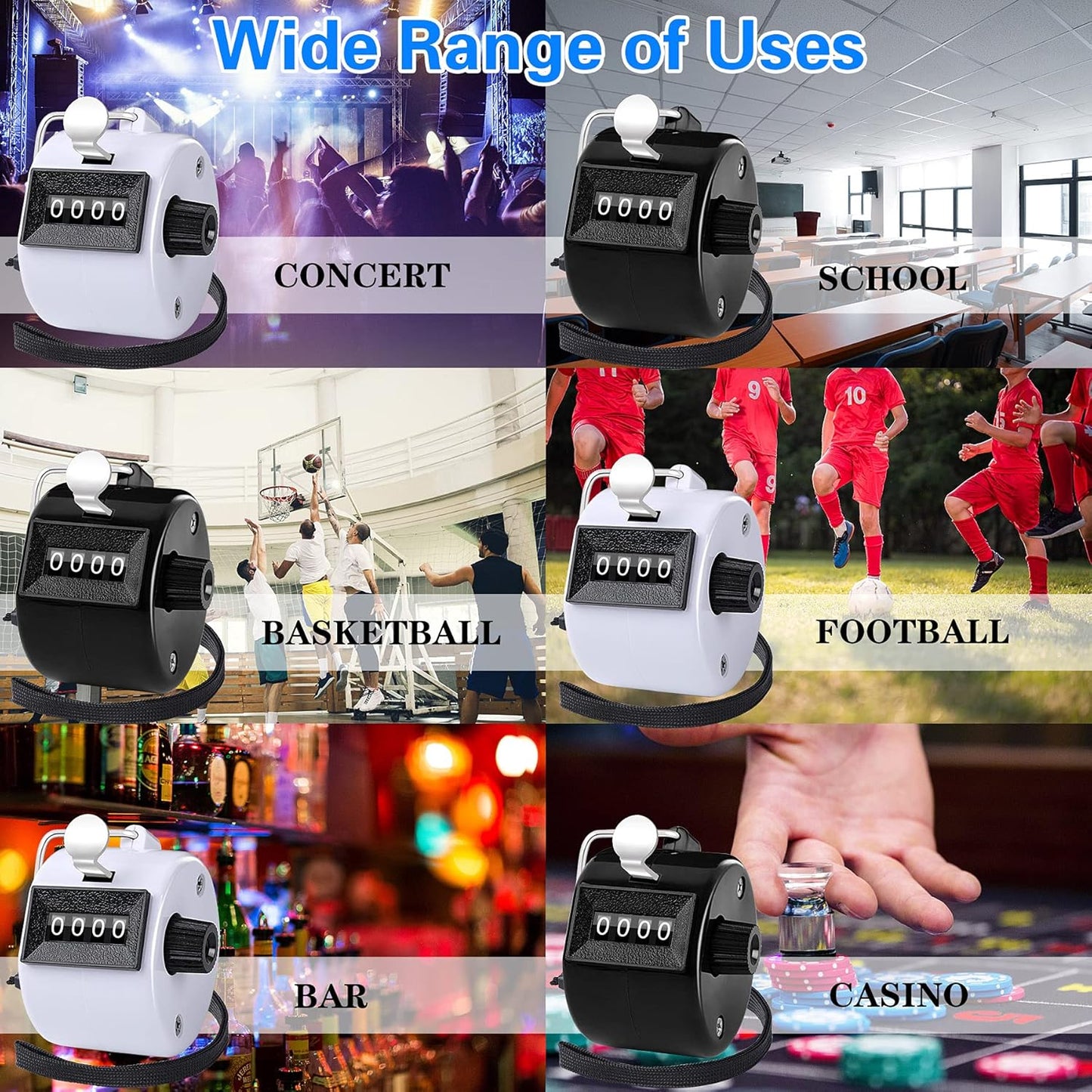 FEBSNOW Handheld Tally Counter Clicker 4 Digital Number Click Counter for School Event Golf Sports Office Stadium