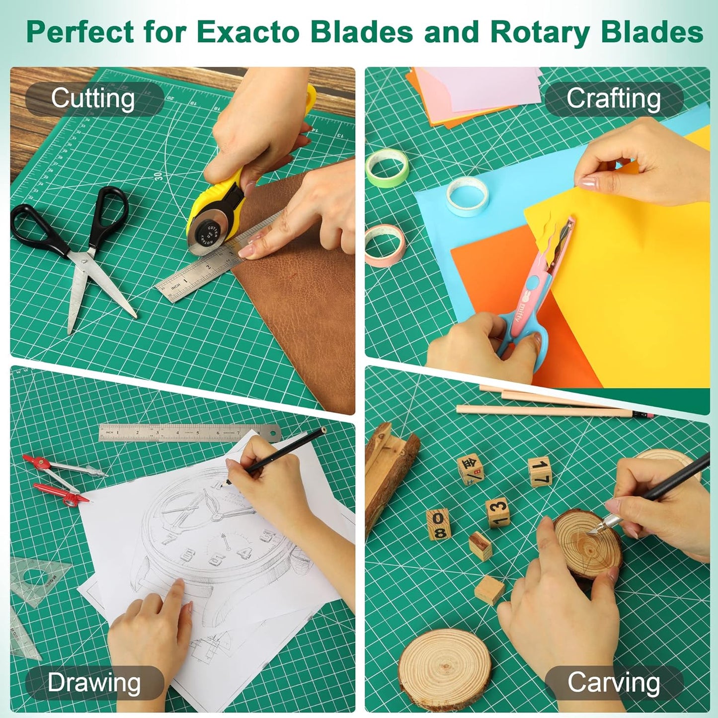 Density-upgraded 18" x 24" Self Healing Sewing Mat, Idemeet Rotary Sewing Mat for Crafts, 5-Ply Cut Board for Fabric Leather Cutting Quilting Modeling Hobby Project, Scale Size 18" x 24", Green