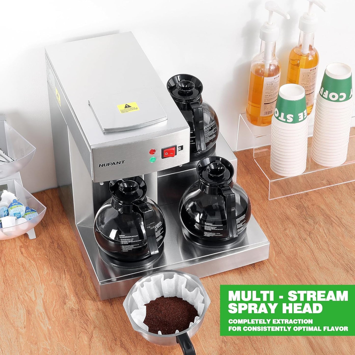 12 Cup Commercial Coffee Maker, Drip Coffee Maker Machine with 3 Warmers Plate and 3 Glass Decanters, Stainless Steel Pour Over Commercial Coffee Brewer for Restaurant, Office, Cafe Use