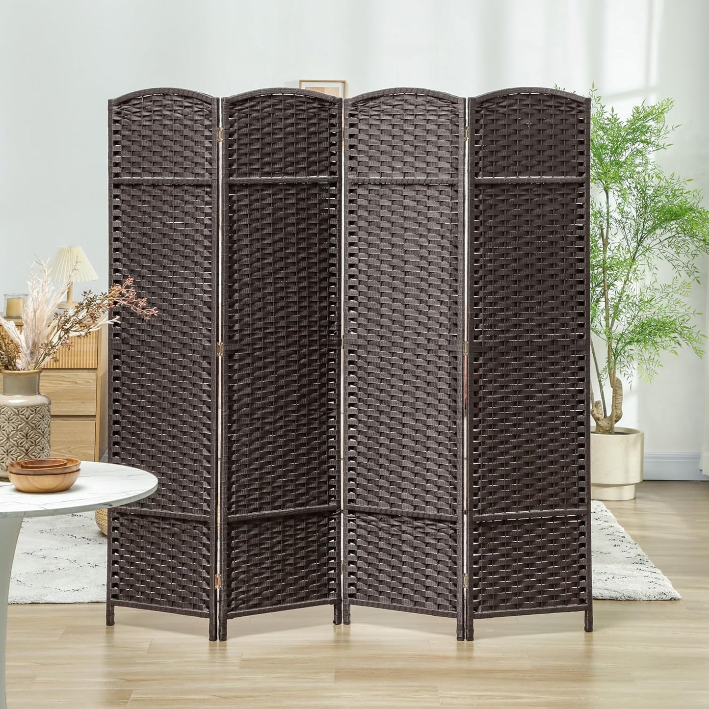 HOMCOM Room Divider, 4 Panel Folding Privacy Screen, 5.6' Tall Freestanding Wall Partition for Home Office, Bedroom, Brown