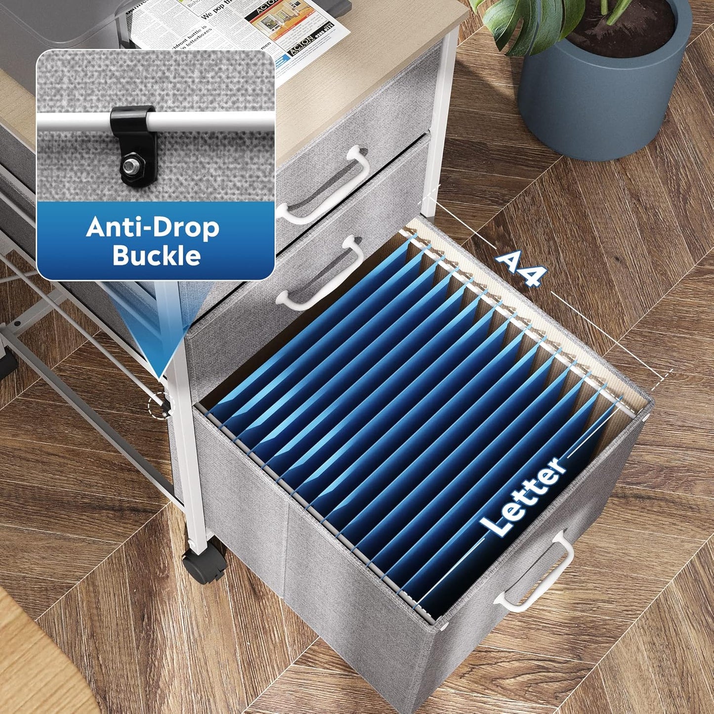 DEVAISE Mobile File Cabinet, Rolling Printer Stand with 3 Drawers, Fabric Vertical Filing Cabinet fits A4 or Letter Size for Home Office, Light Grey