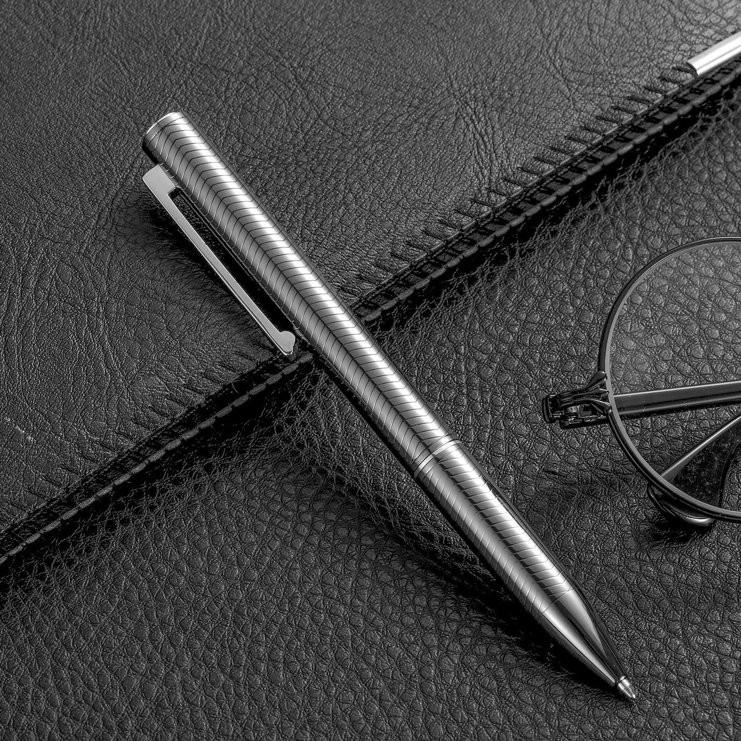 Ballpoint Pen with Gift Box for Men Women,Luxury Stainless Steel Retractable Pen Executive Home Office Use, and 2 Extra Refills Black Ink 1.0mm B2 (Dark Gray)