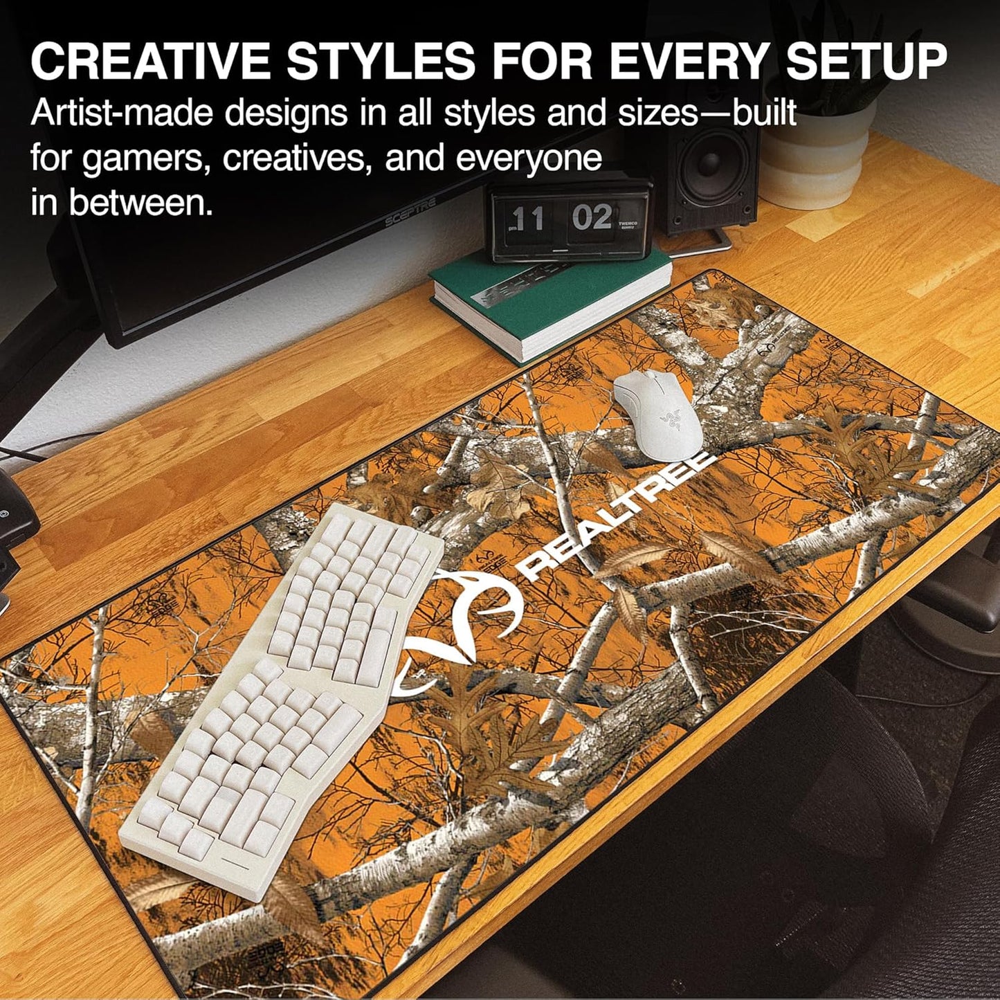 MPCO. Real Tree Large Gaming Desk Pad - 36" x 17" Aeroglyde Fabric Edge Orange – with Logo Desk Mats - Non-Slip, Washable, Smooth Glide for Precision Gaming & Work