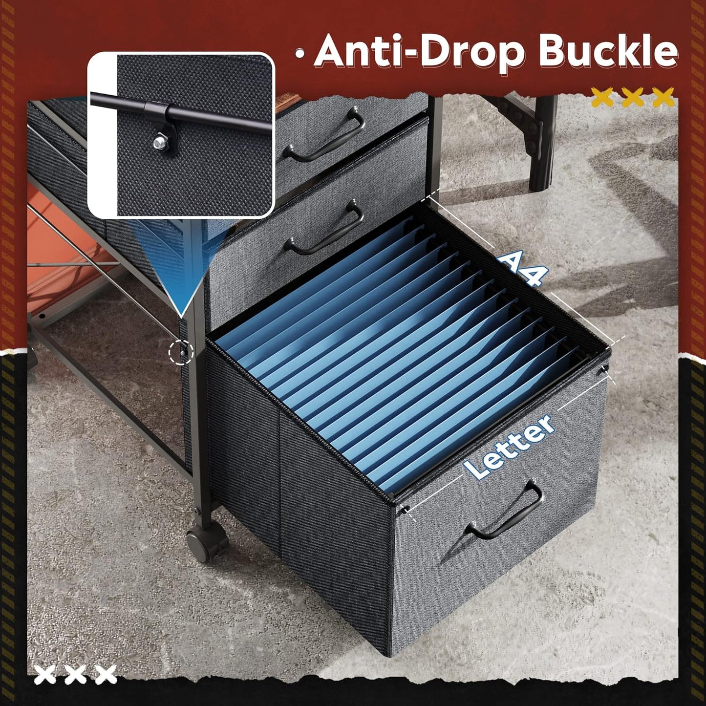 DEVAISE Mobile File Cabinet, Rolling Printer Stand with 3 Drawers, Fabric Vertical Filing Cabinet fits A4 or Letter Size for Home Office, Rustic Brown