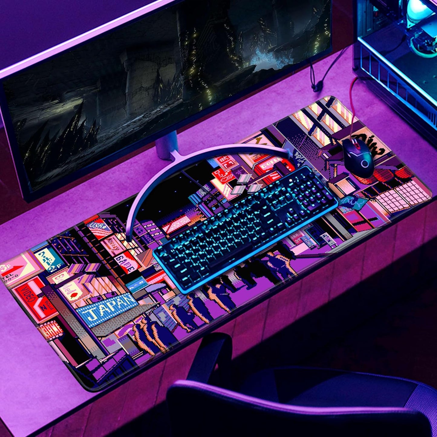 Japanese Large Mouse Pad XL - Anime Extended Gaming Mouse Mat Desk Pad,3mm Thick Long Non-Slip Rubber Base Mice Pad,Stitched Edges Mousepad,31.5 X 11.8 Inch - Tokyo Pixel Street