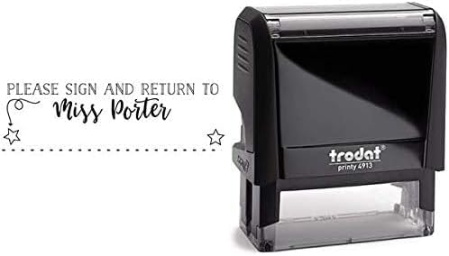 Custom Self-Inking Stamps | 49 Designs Fun Phrases | Grading Made Easy | Classroom, Library Book Stamps (Please Sign and Return Stars, Large)