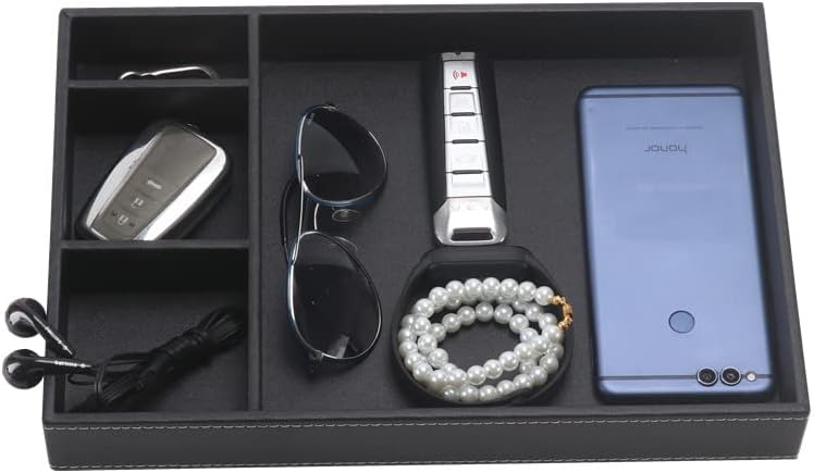 Guestroom Decoration Tray, Nightstand or Dresser Organizer, Valet Tray, 4 Compartment PU Leather Drawer Storage Organizer