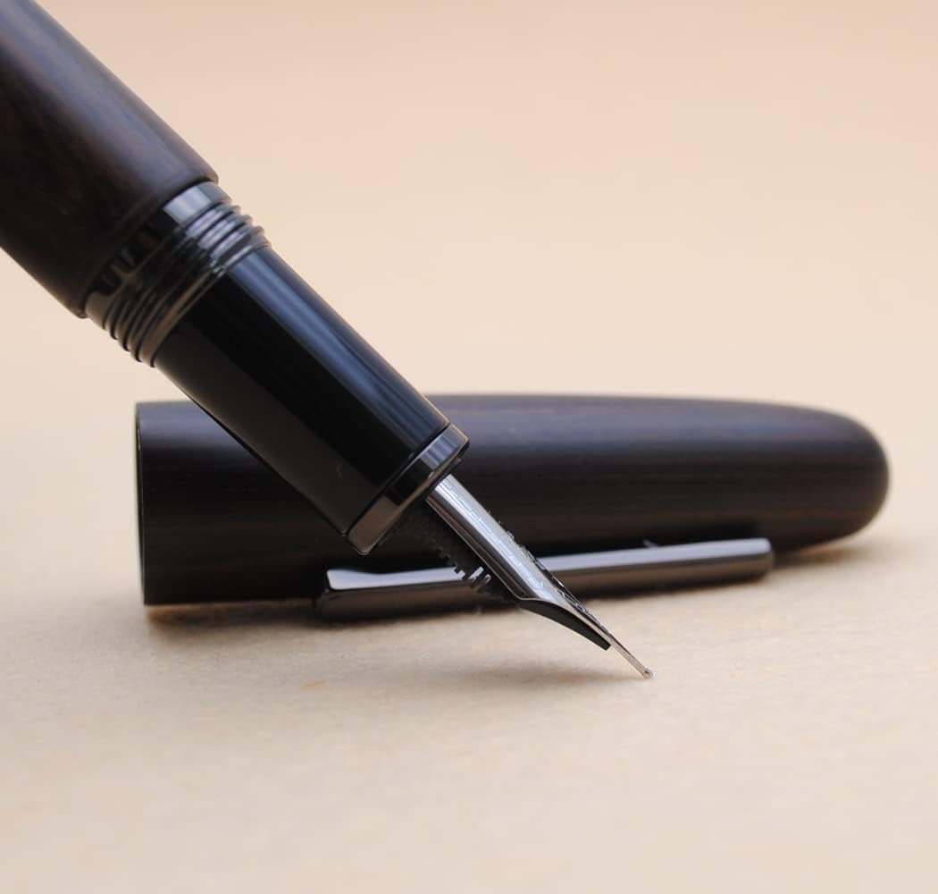 JINHAO 9056 Natural Wood Fountain Pen Handmade Ink Pen (Ebony Wood, Black clip, Fine Nib 0.5mm)