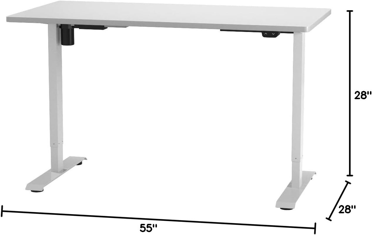 FLEXISPOT EN1 One-Piece Electric White Standing Desk 55 x 28 Inch Desktop Adjustable Height Desk for Home Office and Computer Workstation (White Frame + 55" White Top, 2 Packages)