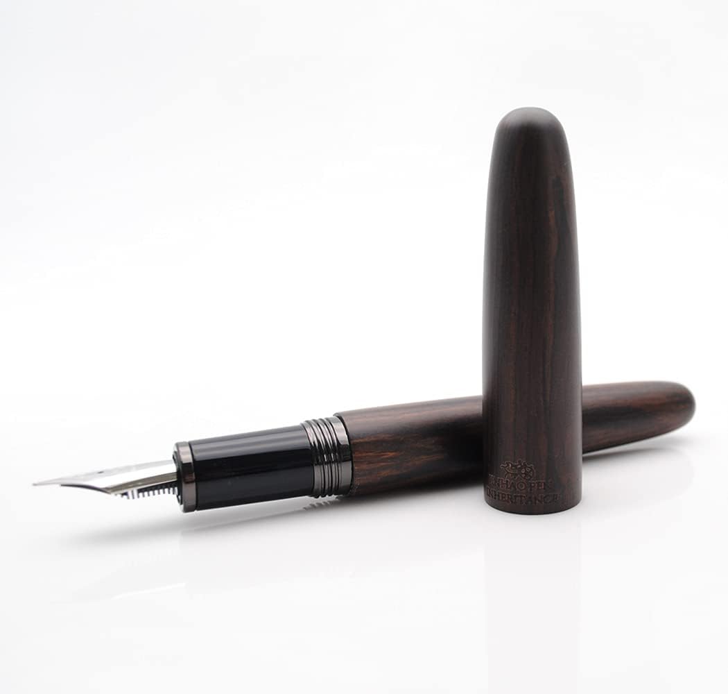 JINHAO 9056 Natural Wood Fountain Pen Handmade Ink Pen (Ebony Wood, Black clip, Fine Nib 0.5mm)