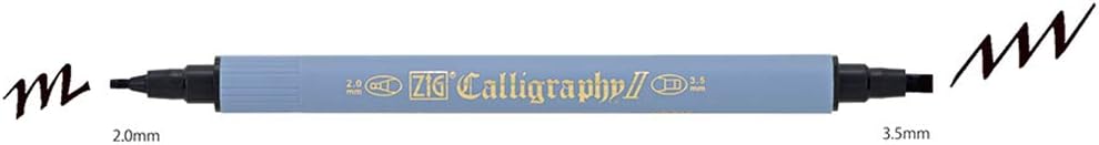 Kuretake ZIG Calligraphy Marker Pens, 12 Colors set, 2mm & 3.5mm Dual Tip Markers, for Writing & Hand Lettering, for Professional, Beginner, Water-based dye ink, Made in Japan