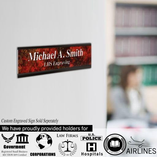 Executive Wall Nameplate Sign Holder Black Aluminum Fits 2x6 Plastic Office Door Name Plate or Cubicle Option| Made in USA