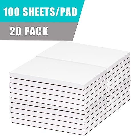 FMP Brands 20 Pack Note Pads 4x6, 100 Sheets Per Memo Pad, Writing Scratch Pad, Blank Notepad, White Waitress Server Note Pads, Paper Pad, To Do Grocery List Small Notepads