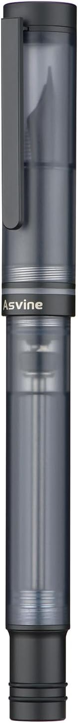 Asvine V200 Titanium Fountain Pen Vacuum Filling, Matte Black Medium Nib Clear Demonstrator Acrylic with Pen Case and Wrench