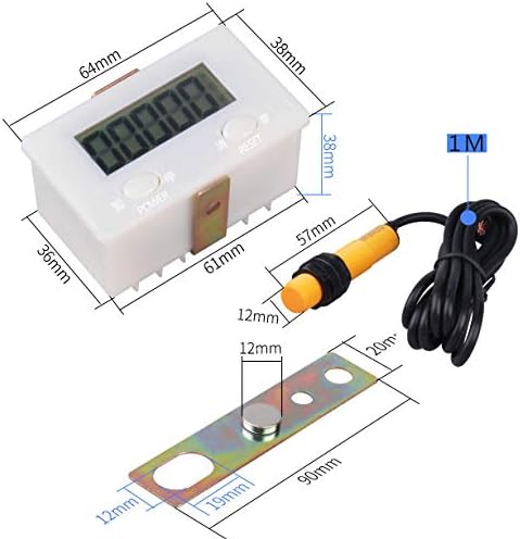 DIGITEN LCD Digital 0-99999 Counter 5 Digit Plus UP Gauge + Proximity Switch Sensor with Magnetic